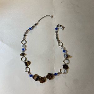 Lia Sophia, Necklace, Light Blue Abalone Brown & Silver Tone, 21” w 3” ext